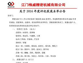 2016年度評優(yōu)獲獎名單出爐咯！